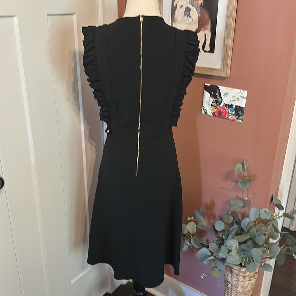 Rochas black ruffles detail fit & flare back zipper sleeveless 10 midi dress - Picture 8 of 16